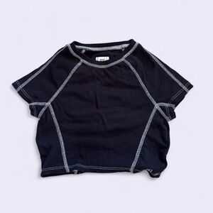 BDG Black Cropped Baby Tee with White Stitching